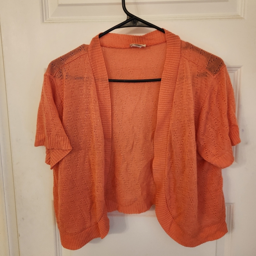 Y2K Coral Open Knit Cardigan Sweater Lightweight Sweet Kizz Size 1X #QQ1031